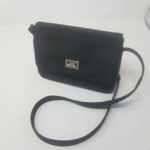 Modern Elements Black Satin Crossbody Bag Adjustable Strap Flap Magnetic Closure